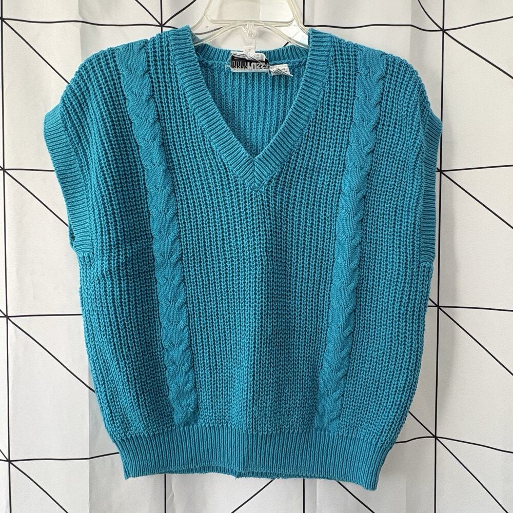 Vintage 80s 90s Colorblock rrrrRuss Sweater Vest Size Large Knit Ramie Cotton